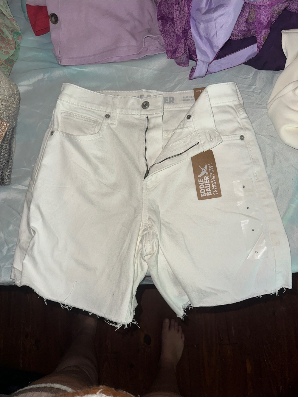 Eddie Bauer White High-Waist Denim Cutoff Shorts